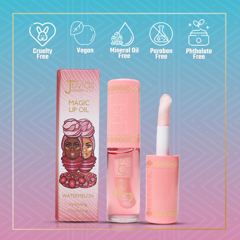 Juvia's Place Magic Lip Oil - Watermelon - Smooth, Hydrating with Vitamin E for Soft, Glossy, Juicy Lips - Infused with Fruit Extracts - Tinted, Shimmering, Lightweight & Non-sticky Lip Oil for Summer - Image 5