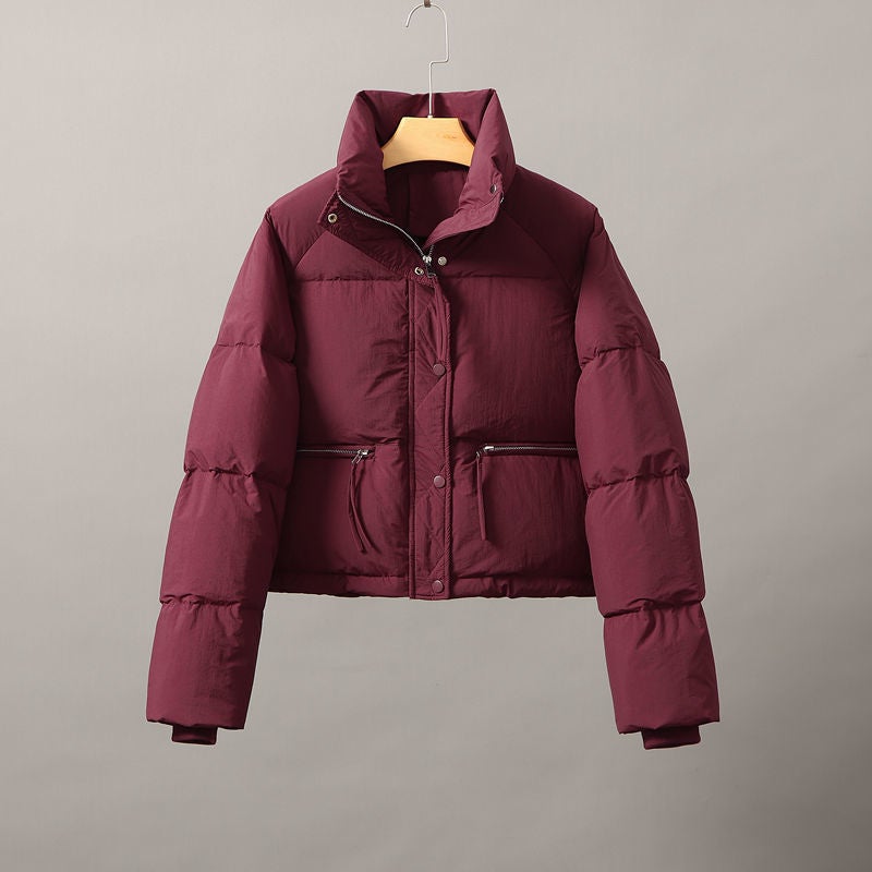 New Style Short Cotton Jacket for Women, Versatile Korean Version with Stand Collar, Thickened Puffer Jacket for Petite Figures Mocha brown