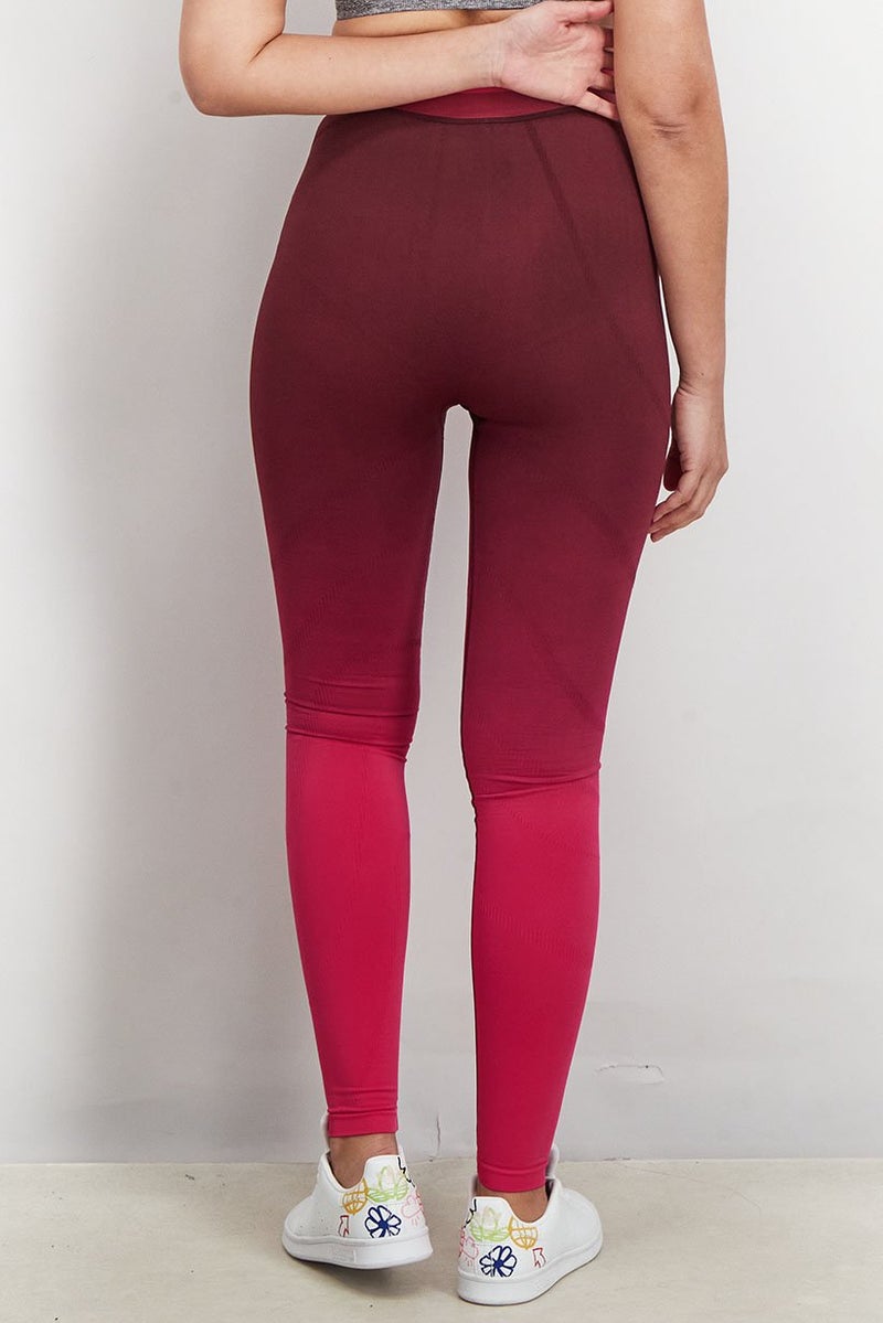 Reebok Women Sportswear Fit Color Block Training Leggings, Maroon and Purple - Image 3