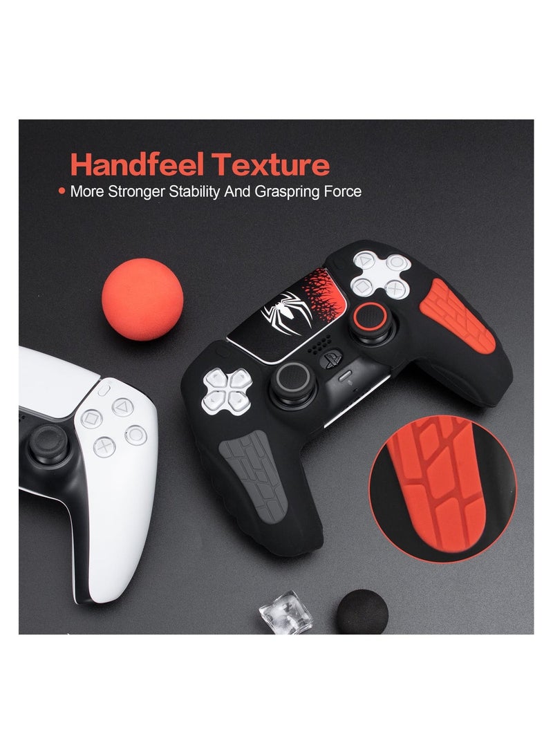 شابية عبوة من قطعتين من غطاء وحدة تحكم بلاي ستيشن 5، غطاء سيليكون مضاد للانزلاق متوافق مع وحدة تحكم بلاي ستيشن 5 Dual Sense مع أغطية قبضة الإبهام، واقيات عصا التحكم وملصق لف الغطاء - Black-Spider - Image 3