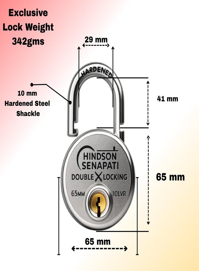 HINDSON 8 Key SENAPATI 65mm Double Locking Padlock | Heavy Duty Lock and Key for Home, Door, Gate & Shutter Security | Hardened Shackle, High Safety Padlock - Image 4