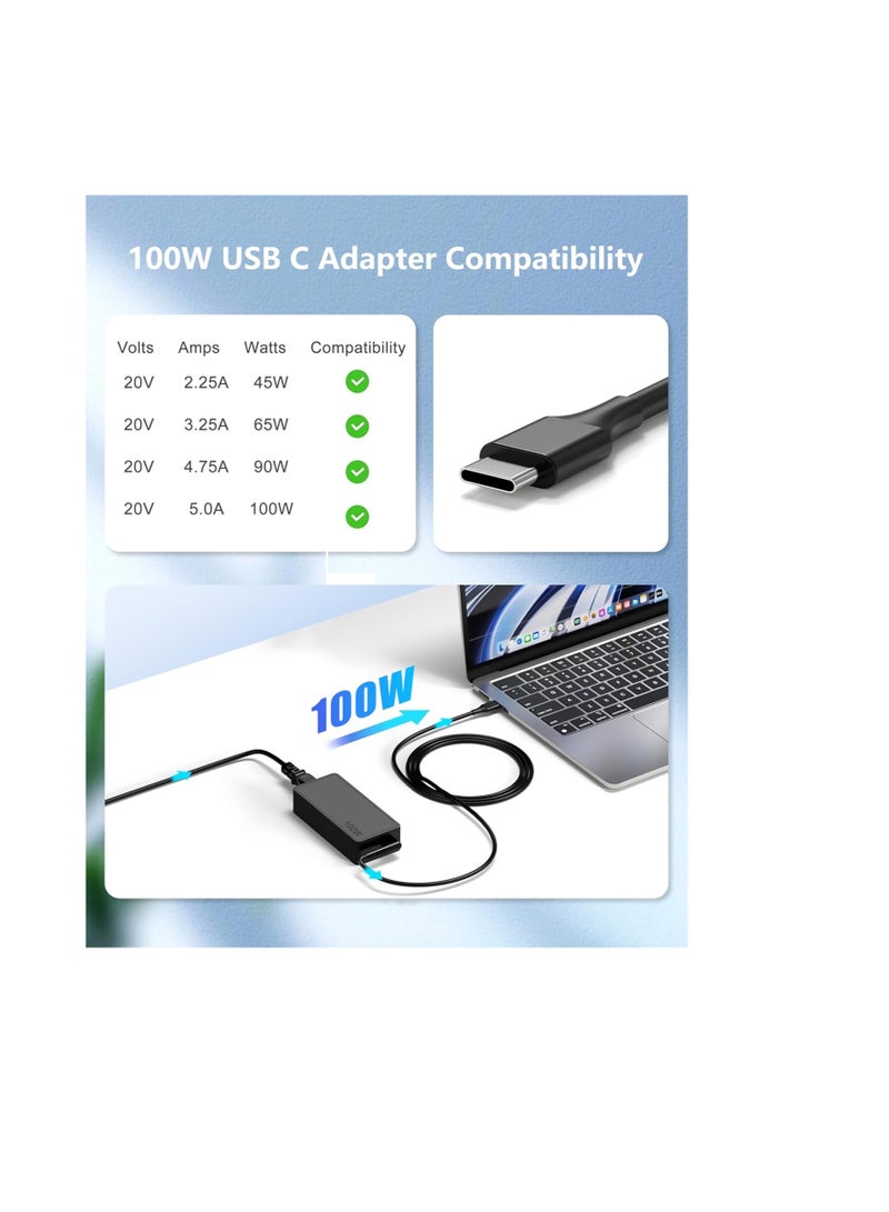 Terabyte شاحن لابتوب USB C بقوة 100W 90W لعلامات Lenovo ASUS HP Acer MacBook Pro/Air Dell متوافق مع محولات الكمبيوتر اللوحي 90W 65W 45W PD3.0 كابل طاقة Type C - Image 2