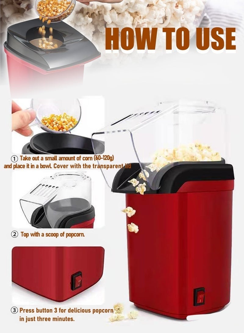 1200W Hot Air Popcorn Maker Machine – Healthy Oil-Free Electric Popcorn Popper Ready in 2–3 Minutes, Fast Air Popcorn Machine with Measuring Cup, Easy to Clean, Non-Slip Base for Home, Parties & Family Movie Nights - Image 4