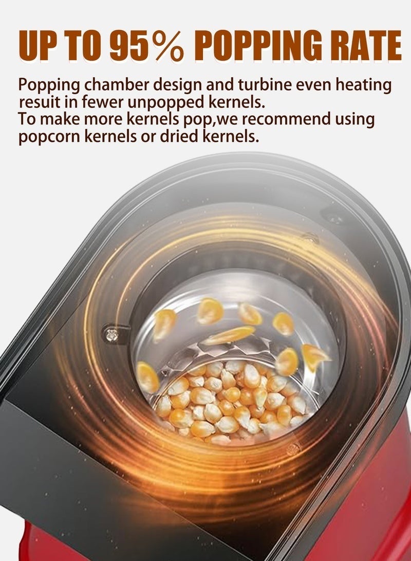 1200W Hot Air Popcorn Maker Machine – Healthy Oil-Free Electric Popcorn Popper Ready in 2–3 Minutes, Fast Air Popcorn Machine with Measuring Cup, Easy to Clean, Non-Slip Base for Home, Parties & Family Movie Nights - Image 5