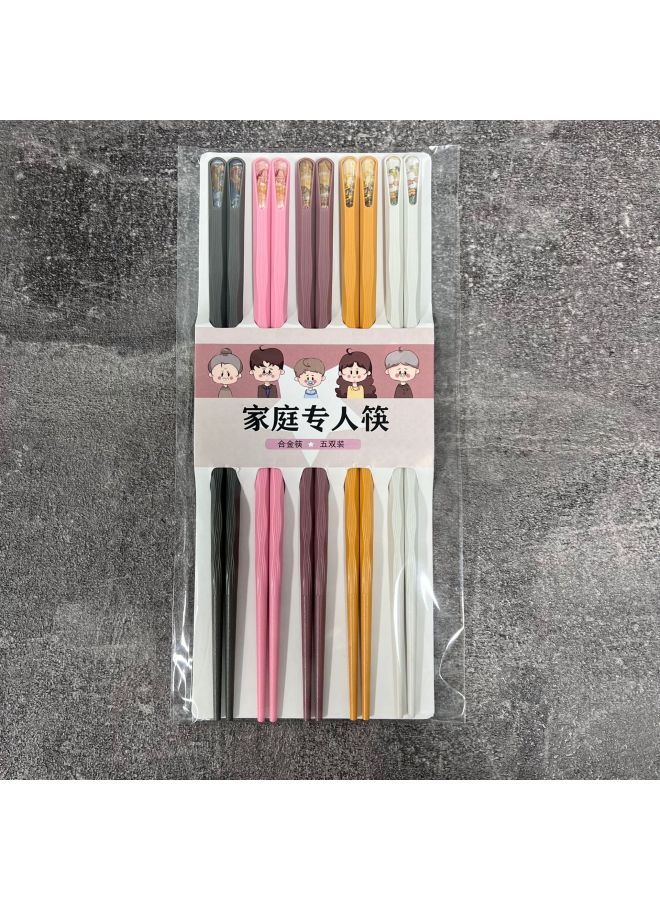 Chopsticks Experts, Ten Pairs Of Trendy Chopsticks, High Temperature Resistant Household Gift Alloy Chopsticks, One-piece Delivery, Group Purchase-Color:National Style Light Color 5 Pairs Opp Bag  - Image 1