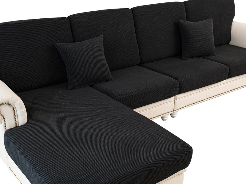 LA MEACK Couch Cushion Covers for Sectional Sofa L Shape Washable Separate Seat Chaise Couch Cover Stretch Sofa Slipcovers with 2 Pcs Pillowcases(2 Seater + 1 Chaise, Black) - Image 1