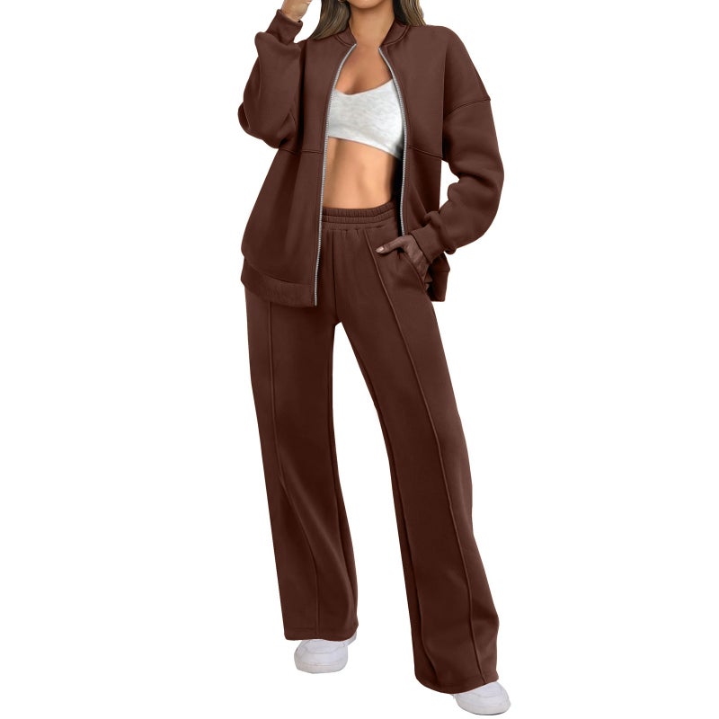 Autumn and Winter Velvet Sweatshirt Two-Piece Set for Women European and American Cross-Border Trendy Fashion Casual Zipper Cardigan Trousers - Image 2