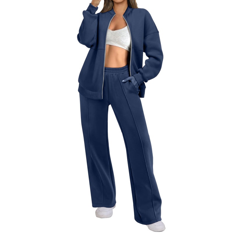 Autumn and Winter Velvet Sweatshirt Two-Piece Set for Women European and American Cross-Border Trendy Fashion Casual Zipper Cardigan Trousers - Image 5