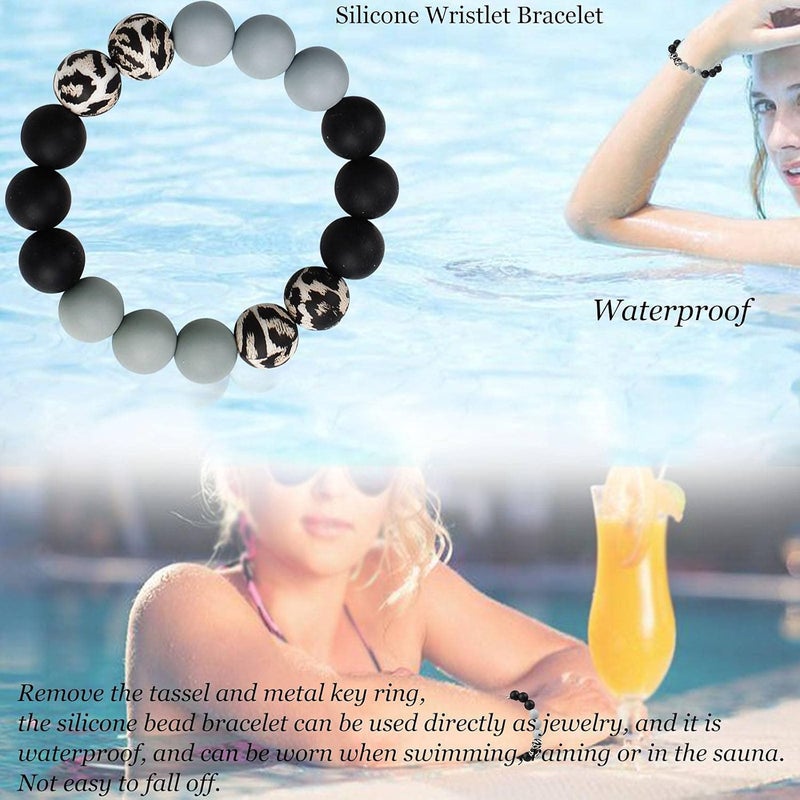BIHRTC Key Ring Bracelet Car Keychain Holder Wristlet Silicone Women Beaded Bangle Chains - Image 5