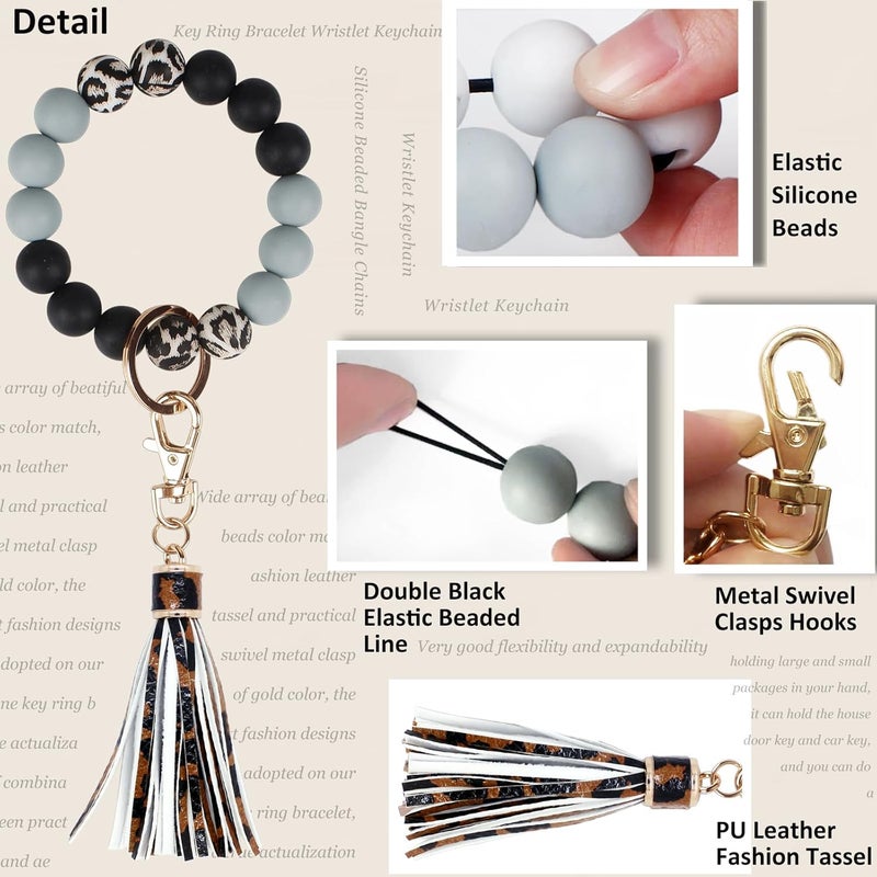 BIHRTC Key Ring Bracelet Car Keychain Holder Wristlet Silicone Women Beaded Bangle Chains - Image 3