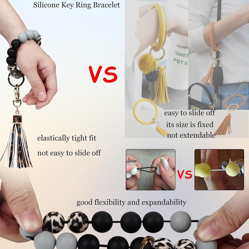 BIHRTC Key Ring Bracelet Car Keychain Holder Wristlet Silicone Women Beaded Bangle Chains - Image 4