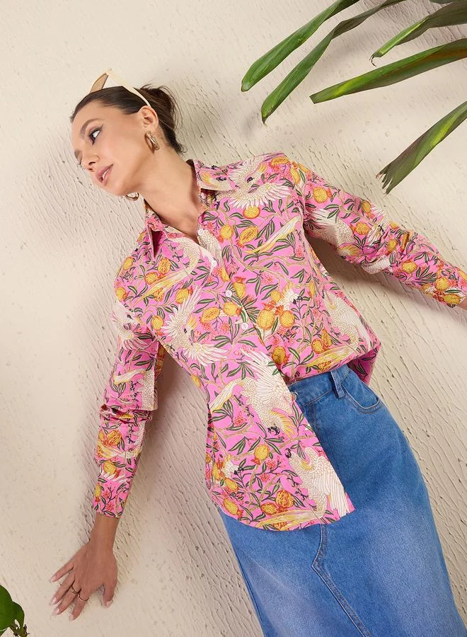 Uptownie Pink Floral Print Long Sleeve Shirt