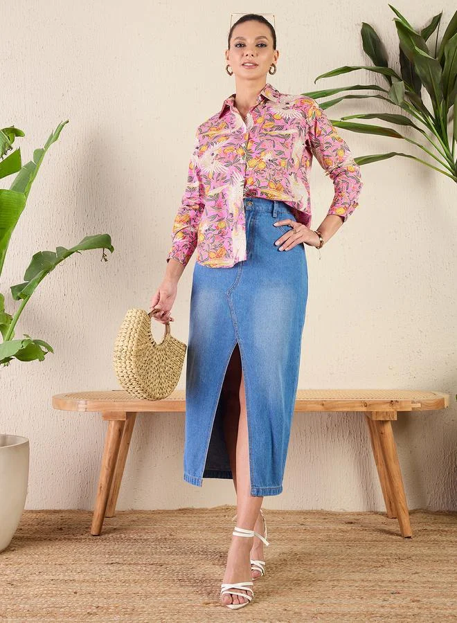 Uptownie Pink Floral Print Long Sleeve Shirt