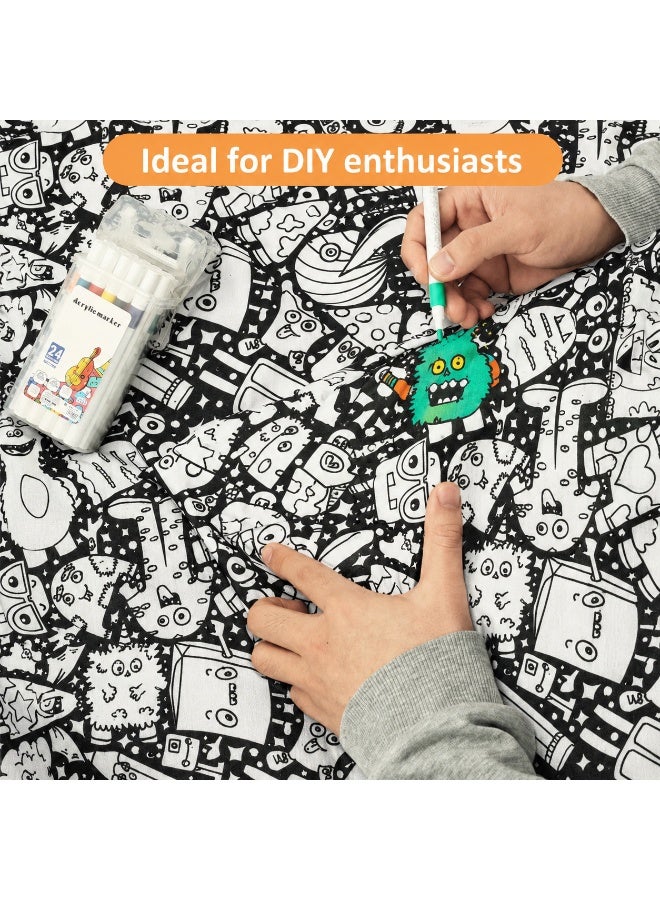 بطانية تلوين DIY مع 24 قلم تلوين، بطانية مخملية ناعمة قابلة للغسل، طقم أشغال يدوية بتصميم وحوش للأطفال والأنشطة العائلية والهدايا - Image 4