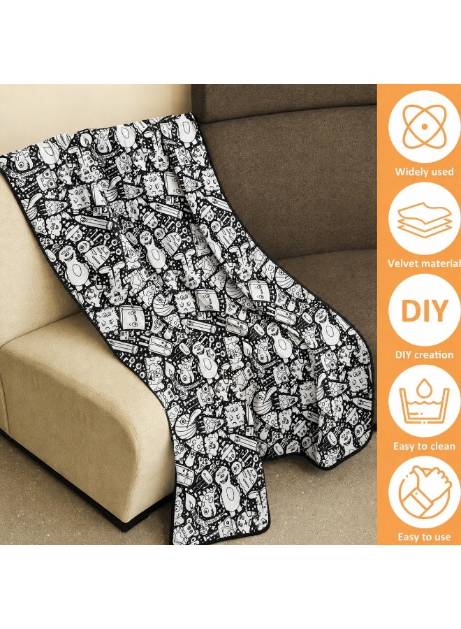 بطانية تلوين DIY مع 24 قلم تلوين، بطانية مخملية ناعمة قابلة للغسل، طقم أشغال يدوية بتصميم وحوش للأطفال والأنشطة العائلية والهدايا - Image 3