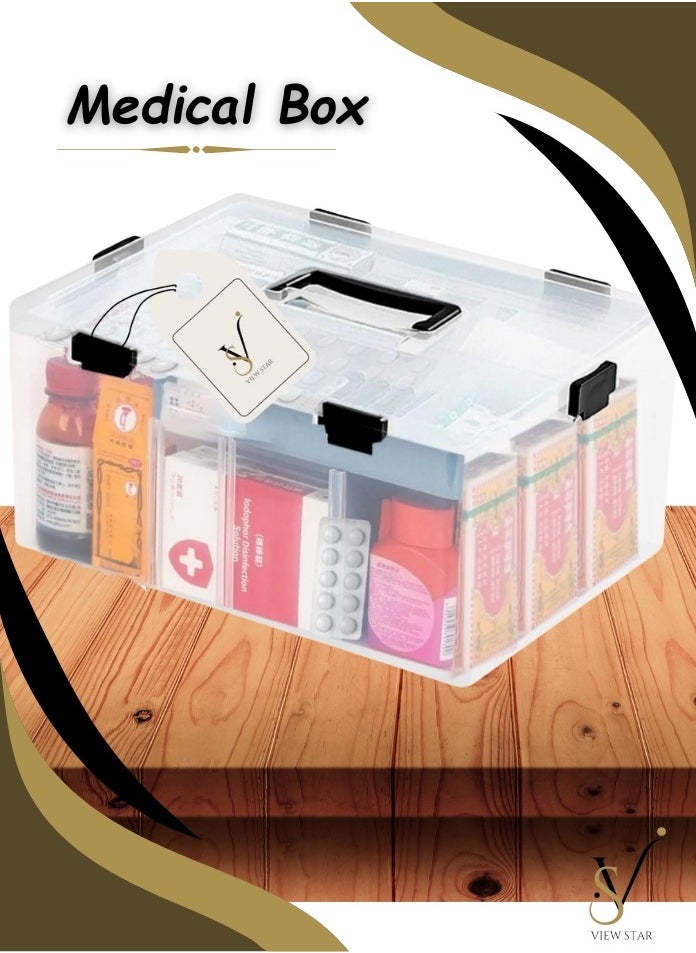 VIEW STAR Viewstar Storage Box Double Layer Medicine Box Multipurpose 11 Small Organizing Compartments 1 Big Organizing Compartment Storage Organizer, First Aid Medical Box, Family Emergency Medical Travel Kit, Large Medicine Box Organizer for Home & Traveling, Storage Organizer for Medicine, Toy Organizer  - Image 1