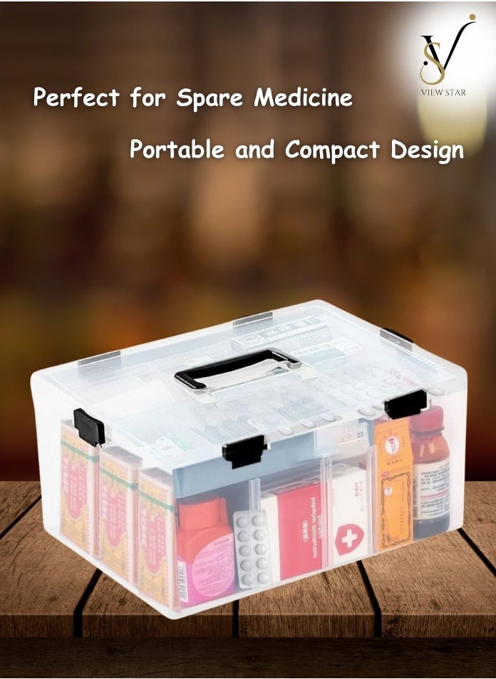 VIEW STAR Viewstar Storage Box Double Layer Medicine Box Multipurpose 11 Small Organizing Compartments 1 Big Organizing Compartment Storage Organizer, First Aid Medical Box, Family Emergency Medical Travel Kit, Large Medicine Box Organizer for Home & Traveling, Storage Organizer for Medicine, Toy Organizer  - Image 4