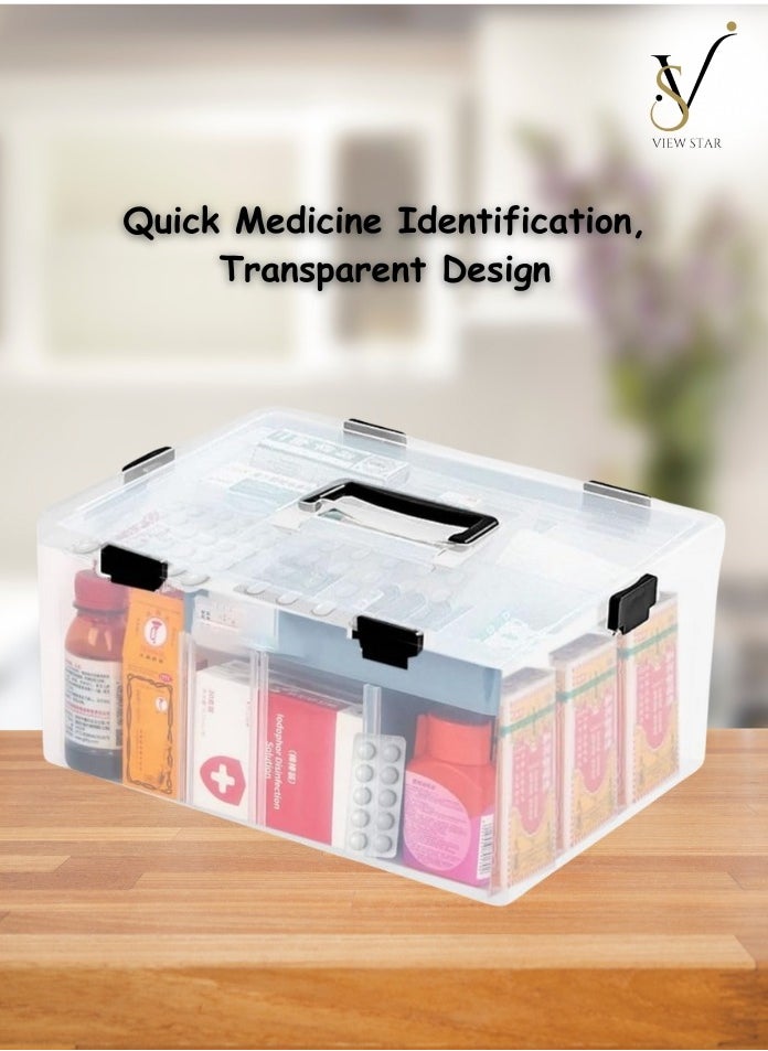 VIEW STAR Viewstar Storage Box Double Layer Medicine Box Multipurpose 11 Small Organizing Compartments 1 Big Organizing Compartment Storage Organizer, First Aid Medical Box, Family Emergency Medical Travel Kit, Large Medicine Box Organizer for Home & Traveling, Storage Organizer for Medicine, Toy Organizer  - Image 3