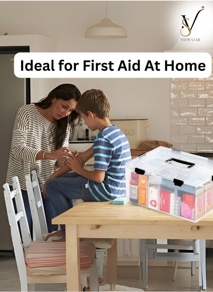 VIEW STAR Viewstar Storage Box Double Layer Medicine Box Multipurpose 11 Small Organizing Compartments 1 Big Organizing Compartment Storage Organizer, First Aid Medical Box, Family Emergency Medical Travel Kit, Large Medicine Box Organizer for Home & Traveling, Storage Organizer for Medicine, Toy Organizer  - Image 5