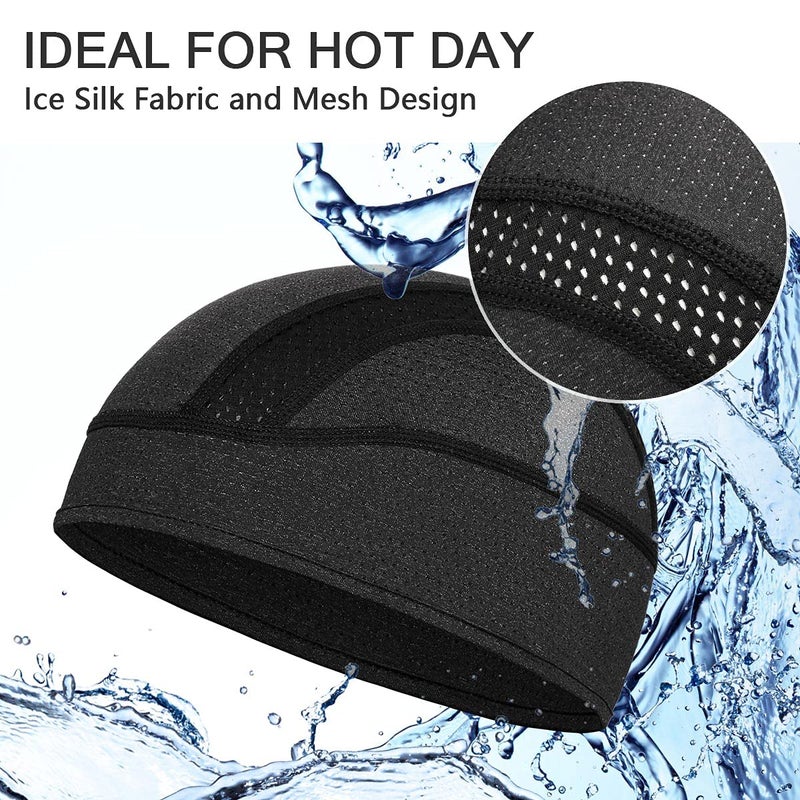 MELASA Skull Cap Helmet Liner Beanie, Cooling Mesh Cycling Running Hat for Men Women, Fits Under Helmets (Black & Dark Blue) - Image 2