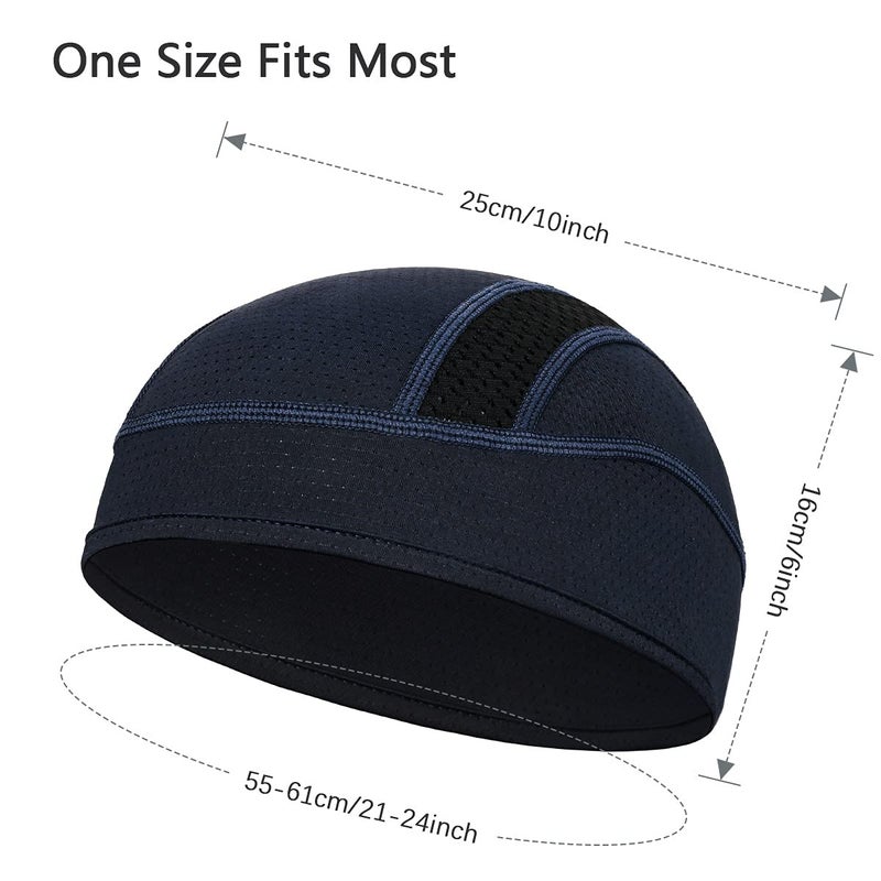 MELASA Skull Cap Helmet Liner Beanie, Cooling Mesh Cycling Running Hat for Men Women, Fits Under Helmets (Black & Dark Blue) - Image 5