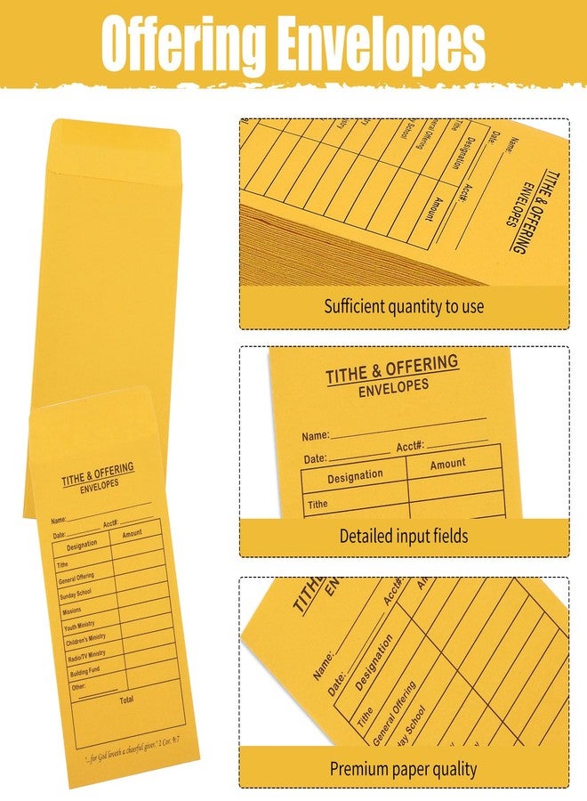 ABURRORI 600 Pcs Church Offering Tithe Donation Envelopes 6.5 x 3.5 Inch Golden Paper Tithes and Offering Envelopes for Church Tithing Checks and Cash Envelopes for Offering(600, Tithes And Offering) - Image 3