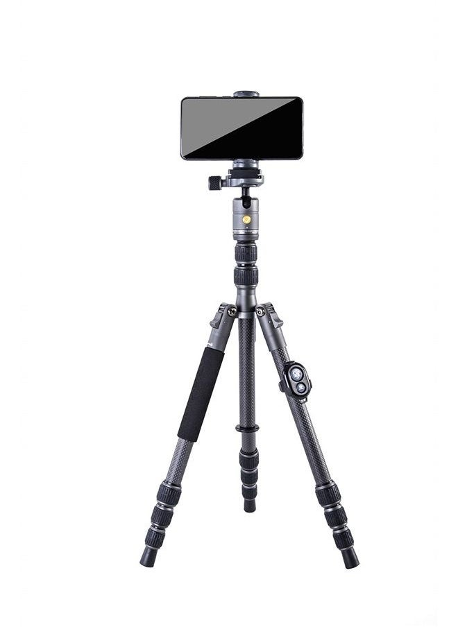 VANGUARD VEO3GO204CB Compact, Lightweight Carbon Fiber Travel Tripod with Ball Head, Monopod Option, Smart Phone Holder and Bluetooth Remote, Black 