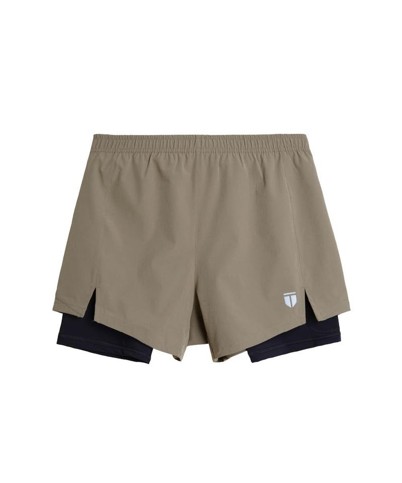 TEGO Men’s Pacer 5” Lined Shorts | Lightweight Gym & Running Shorts with Inner Compression Liner | Anti-Chafe, Quick-Dry | 2-in-1 Workout Shorts Dark Beige - Image 1