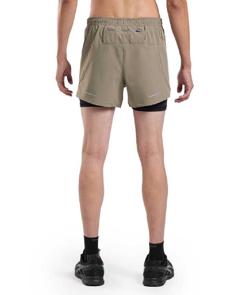 TEGO Men’s Pacer 5” Lined Shorts | Lightweight Gym & Running Shorts with Inner Compression Liner | Anti-Chafe, Quick-Dry | 2-in-1 Workout Shorts Dark Beige - Image 3