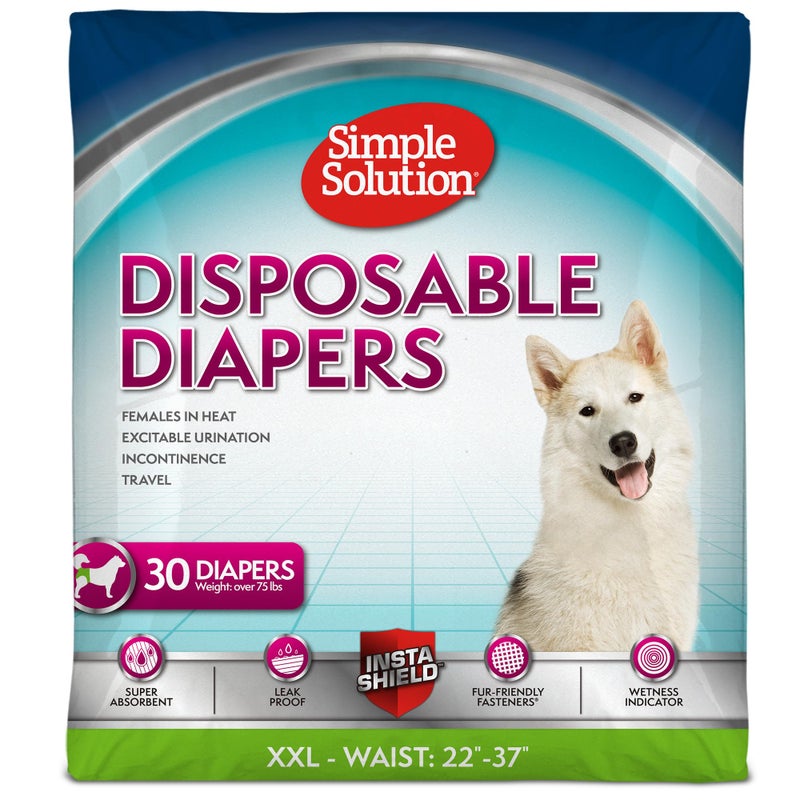 Simple Solution Dog Diapers Female, Dog Diapers, Potty Training, Super Absorbent, Breathable, Wetness Indicator for Urination, 22-37 Inch Waist, (XXL, 30ct) - Image 1