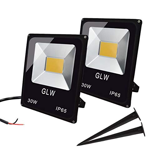 GLW 50W LED Landscape Lights 12-24V DC Warm White Flood Lights Low Voltage Landscape Lighting IP65 Waterproof Security Light for Walls Trees Flags Outdoor Spotlights with Spike Stand(2 Pack) - Image 1