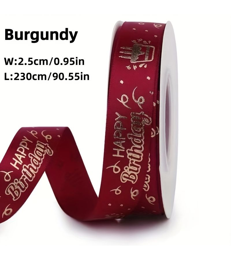 Red Happy Birthday Cake Pattern Foil Ribbon 3 Pack 90.55 Inches For Gift Wrapping And Flower Decorating - Image 2