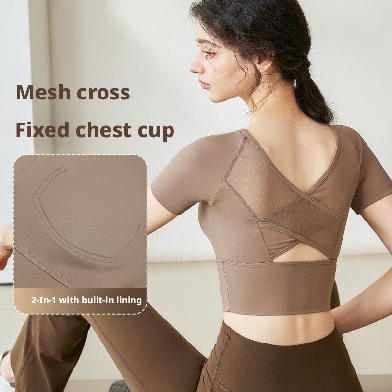 Women's Yoga Set with Padded Bra Short Sleeve Top & Leggings - Image 2