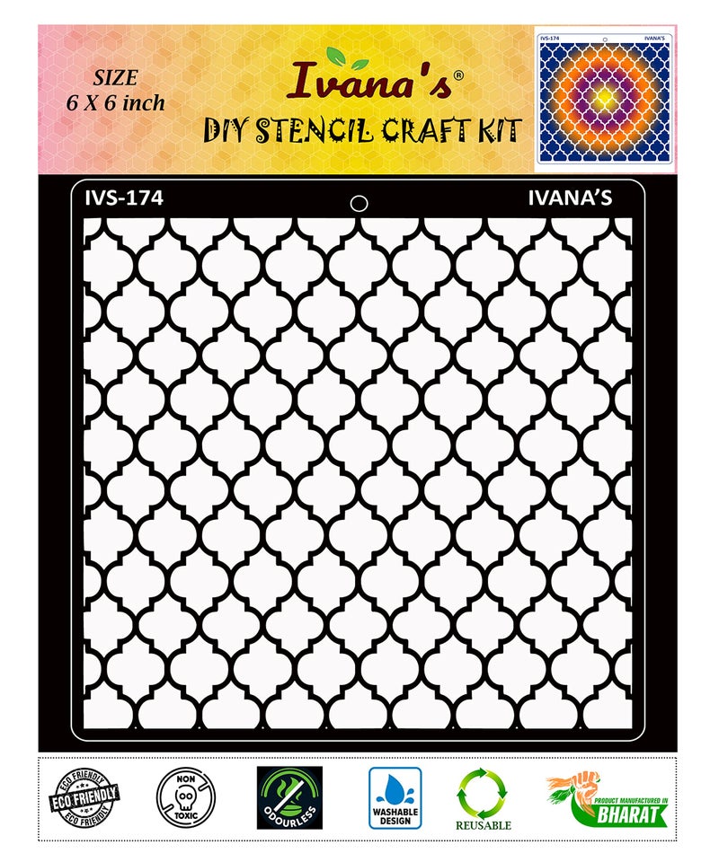 IVANA'S Pattern Design Stencil for Art & Craft, DIY Decorative Stencil for Painting on Canvas, Fabric, Cloth, Paper, Glass, Furniture and Wall, Size - 6 x 6 inch, Pack of 1, IVS-174, Off White - Image 1