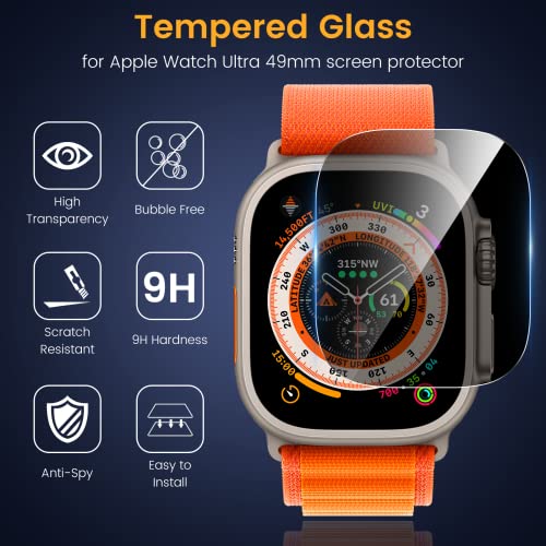 EWUONU [3 Pack Privacy Screen Protector for Apple Watch Ultra 3 49mm Accessories, Anti-peep Tempered Glass Screen Protector Scratch Resistant Waterproof Anti-Spy Cover for iwatch Ultra 3/2/Ultra - Image 2