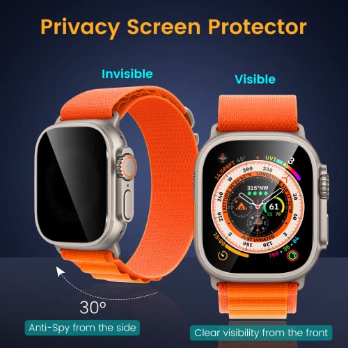 EWUONU [3 Pack Privacy Screen Protector for Apple Watch Ultra 3 49mm Accessories, Anti-peep Tempered Glass Screen Protector Scratch Resistant Waterproof Anti-Spy Cover for iwatch Ultra 3/2/Ultra - Image 3