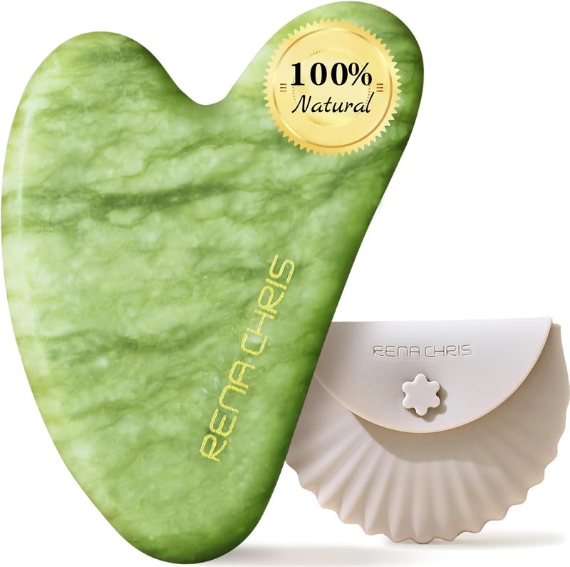 Rena Chris Gua Sha Facial ToolsXiuyan Jade Gua Sha Stone for Face MassagerJawline Sculpting and Puffiness ReducingSkin Care MassagerGreen