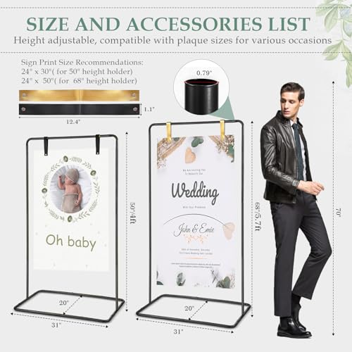 WellSign Wedding Welcome Sign Holder, 68"x31"x20" Welcome to Our Wedding Sign Adjustable Display Stand with 4 Leather Hanging Straps, Black Easel Stand Personalized for Valentine Bridal Shower Sign - Image 3