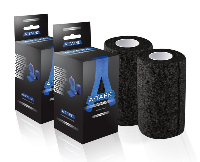 AGAM A-TAPE Cohesive Crepe Bandage Black (Pack of 2) Elastic Self Adhesive (10 cm X 4.5 mtr) - Image 1