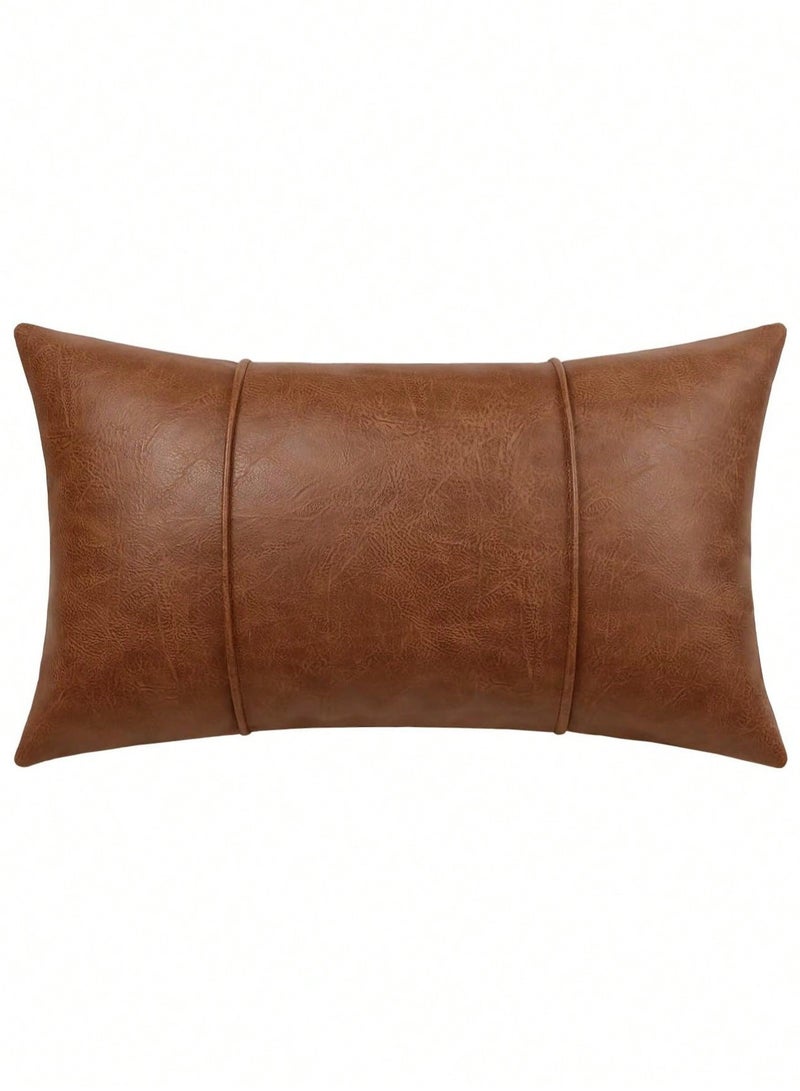 2Pcs Brown Leather Design Cushion Covers for Sofas – Modern Decorative Pillow Set for Living Room - Image 2