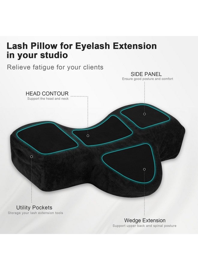 IMENE Lash Pillow for Lash Extensions- Memory Foam Lash Pillow with Neck and Back Support, Ergonomic lash Bed Pillow with Velvet Pillowcase and Lash Organizer Pockets （Black） - Image 3