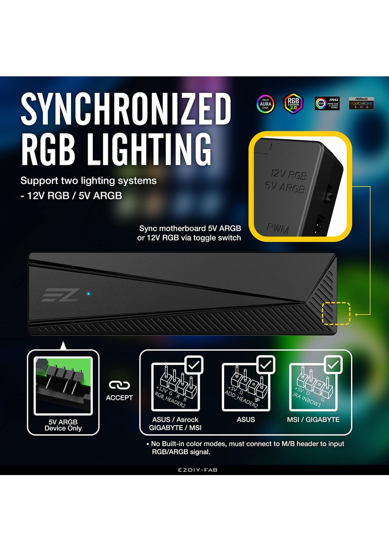 Loquat ARGB Fan Hub for PC Case Fan, Fan Distributor, 8 PWM Ports+8 ARGB Ports, 12V RGB/ 5V ARGB Motherboard Sync, PWM Functional Fan Adapter, Two Lighting Controller, Easy Cable Management. - Image 2