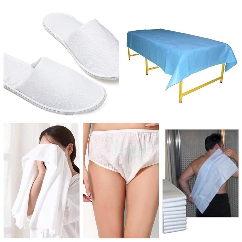 KUDIZE Kudize Disposable Kit For Hospital Hotel Spa Massage and Beauty Parlor Saloon Having Bed Sheet 31 80 Inch Spun less Panty Towel 25 50 Inch Towel 18 18 Inch and Sleeper Multipurpose 5 KIT  - Image 1