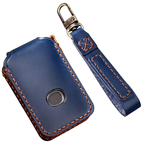 EASYANT 4 Button Genuine Leather Remote Key Fob Case Cover Compatible with Mazda 3 2020-2024 Hatchback 6 CX-5 CX-30 CX-9 Blue - Image 1