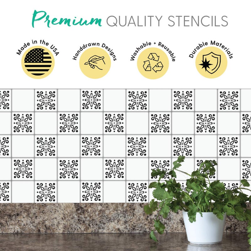 I Like That Lamp Pack of 4 Tile Stencil Set (4 x 4 inches), Mexican Pattern, Reusable Stencils for Painting Floors/Walls/Furniture, Fits 4â€ x 4â€ Tiles, DIY Talavera Mosaic Home Decor, Made in USA - Image 5