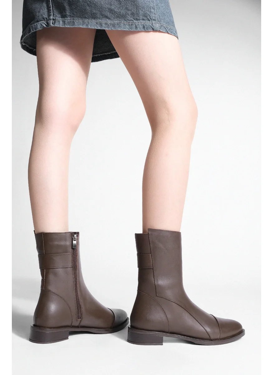 MARJIN Women's Leather Casual Boots Zipper Tekas