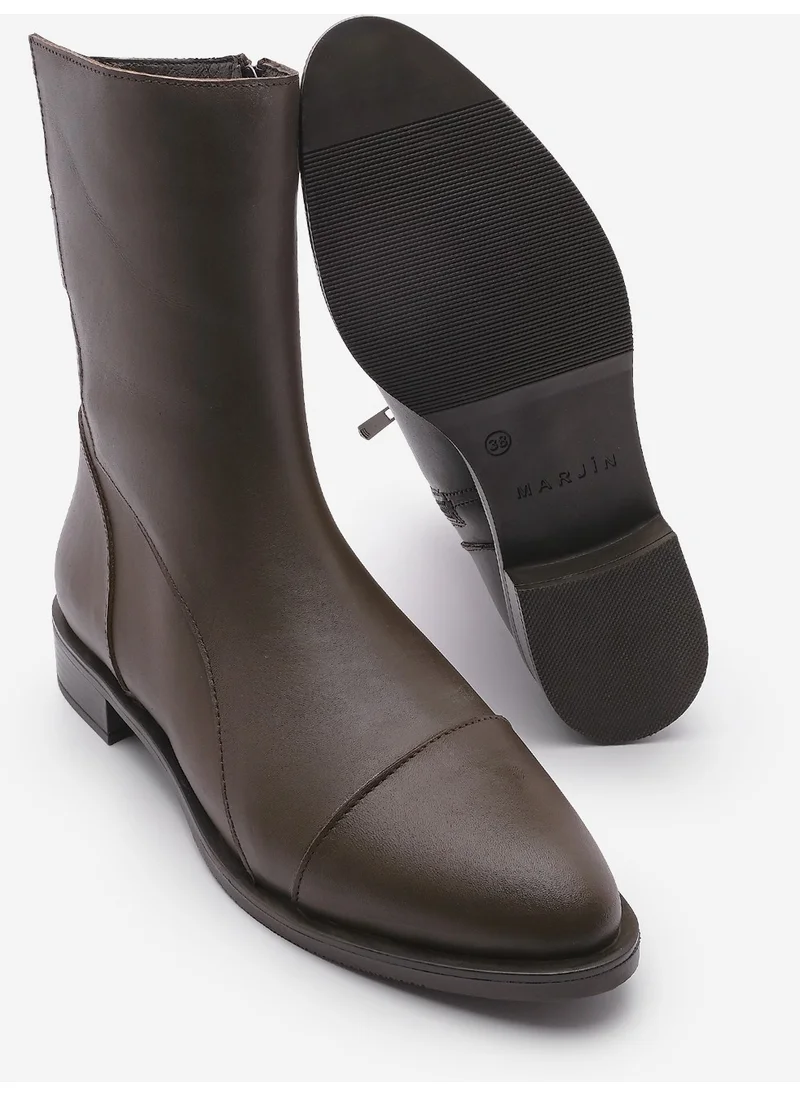 MARJIN Women's Leather Casual Boots Zipper Tekas