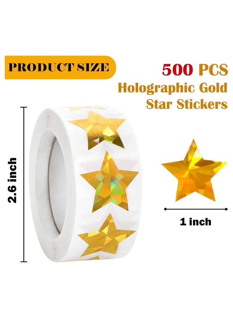 قوس قزح أورينبو 500 قطعة من ملصقات النجوم الذهبية المجسمة مقاس 1 بوصة/2.5 سم، ملصقات معدنية لامعة ذاتية اللصق، ملصقات نجوم لامعة، ملصقات مخطط سلوك المكافأة للأطفال والطلاب والمعلمين - Image 2