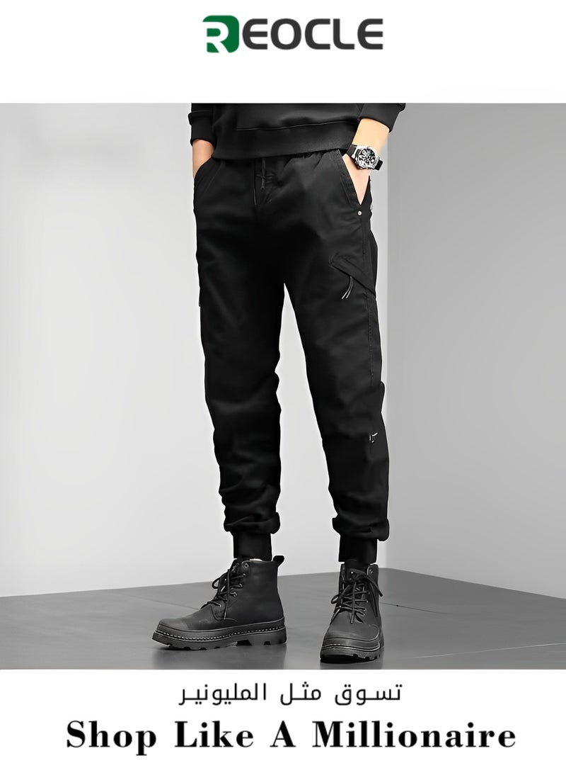 REOCLE Mens Casual Pants Multi-Pockets Cargo Pants Jogger Multi Pockets Outdoor Hiking Work Sweatpants Gym Drawstring Long Pants - Image 1