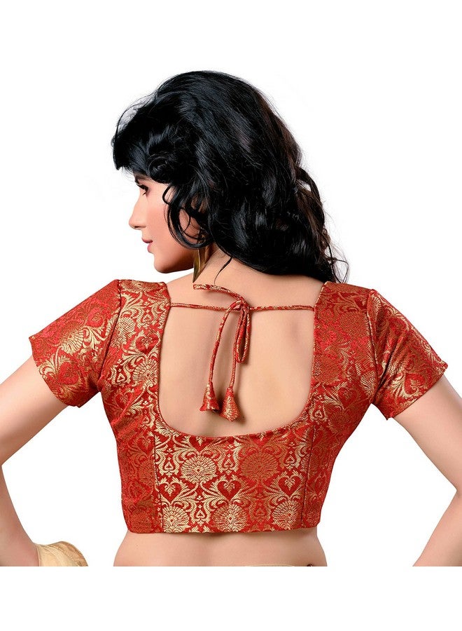 Studio Shringaar Studio Shringaar Women's Benaras Brocade Short Sleeves Readymade Saree Blouse,(Red,36)  - Image 2